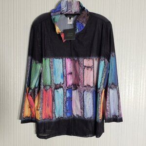 John Mark Black/Multi Color Mesh Zipper Jacket,  sz L
